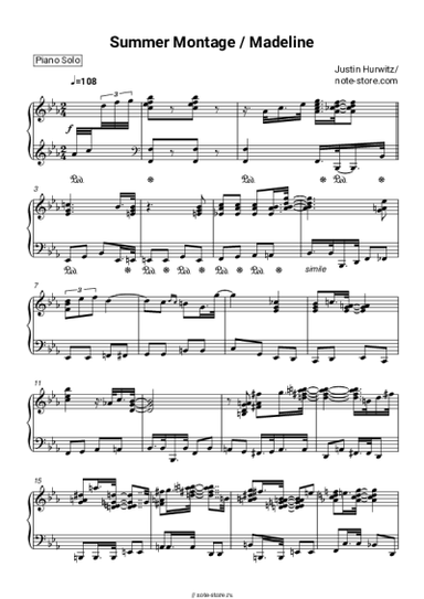 Ноты, аккорды Justin Hurwitz - Summer Montage / Madeline