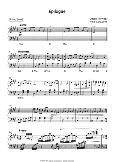 Ноты, аккорды Justin Hurwitz - Epilogue (La La Land Soundtrack)
