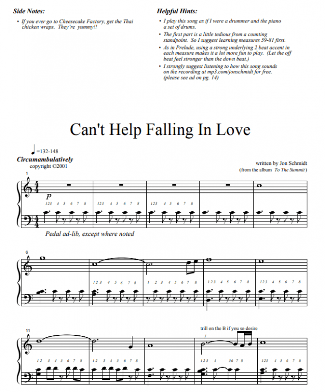 Ноты Jon Schmidt - Can't Help Falling in Love скачать - Пианино.Соло