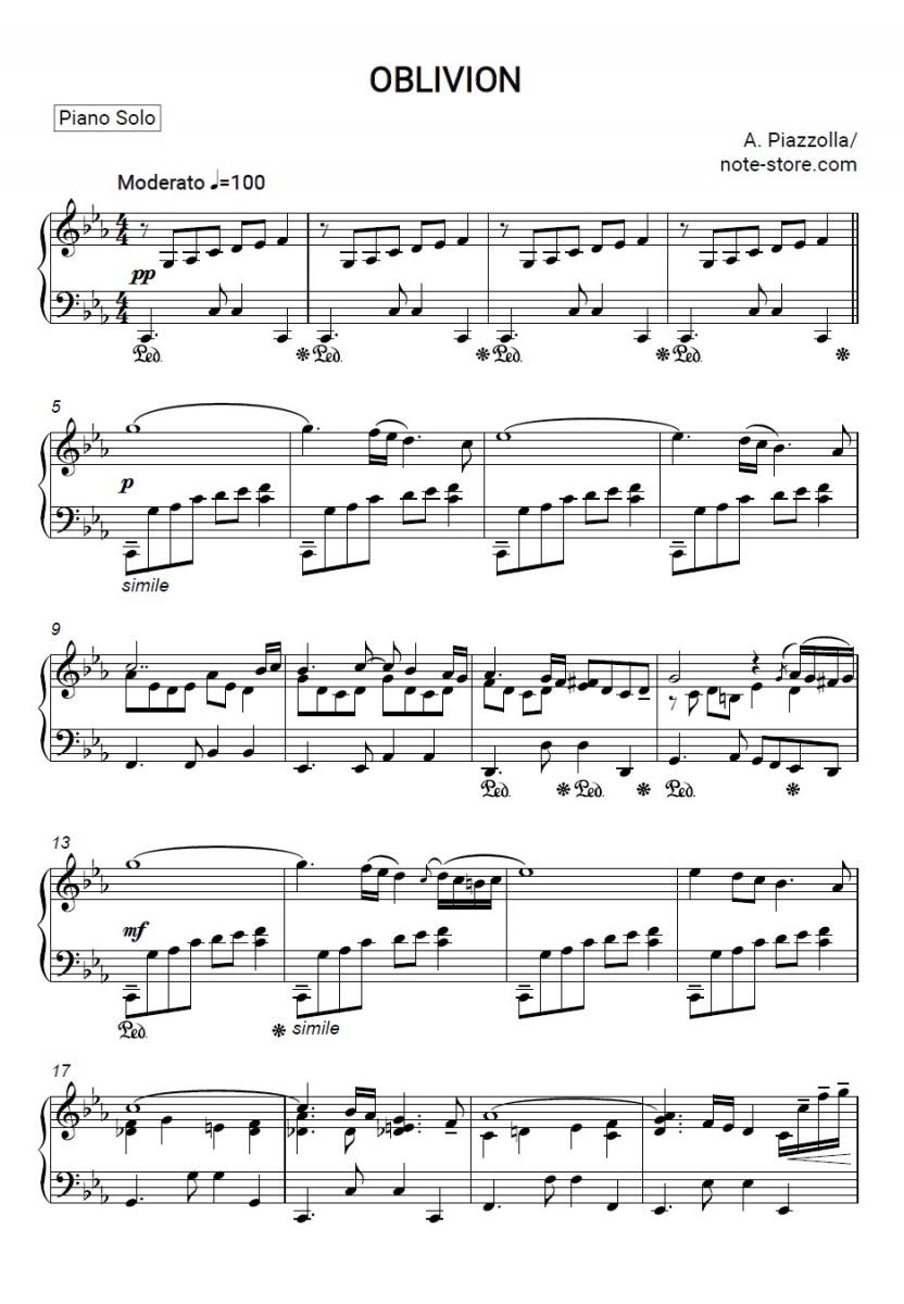 Ноты Астор Пьяццолла - Oblivion скачать - Пианино.Соло