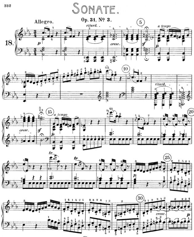 Ноты Людвиг ван Бетховен - Соната для фортепиано № 18 ми-бемоль мажор, op. 31 № 3 скачать - Пианино.Соло