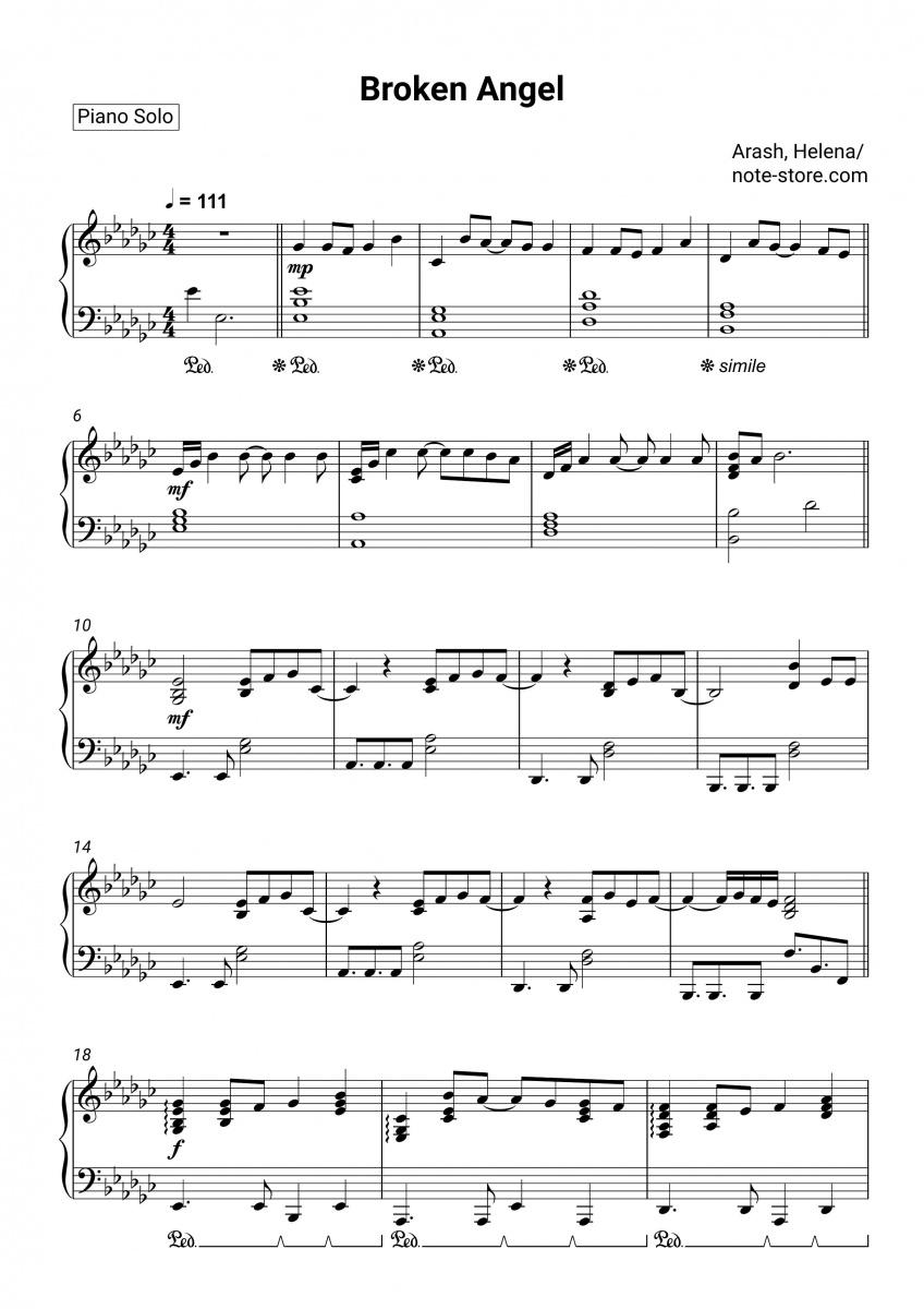 Ноты Arash, Helena - Broken Angel скачать - Пианино.Соло