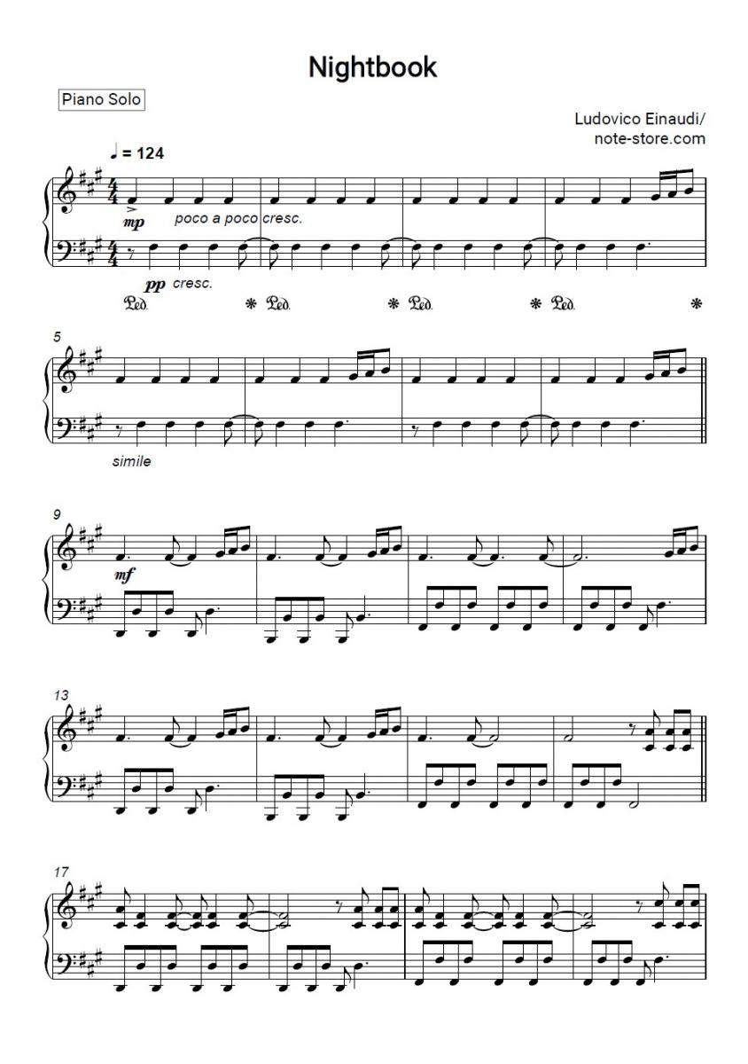 Ноты Ludovico Einaudi - Nightbook скачать - Пианино.Соло