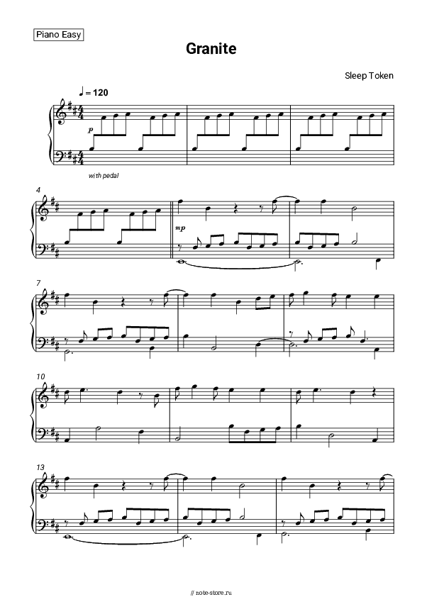 Лёгкие ноты Sleep Token - Granite скачать - Пианино.Easy