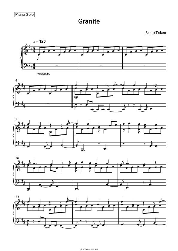 Ноты Sleep Token - Granite скачать - Пианино.Соло