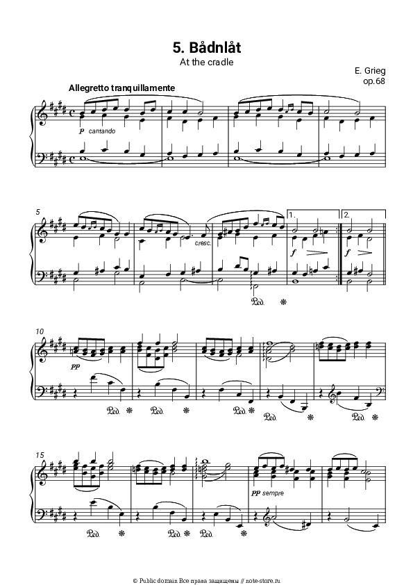 Ноты Эдвард Григ - Лирические пьесы, op.68. №5 At the cradle скачать - Пианино.Соло