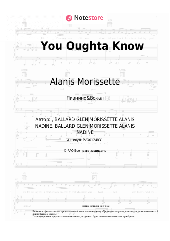 Ноты с вокалом Alanis Morissette - You Oughta Know скачать - Пианино&Вокал