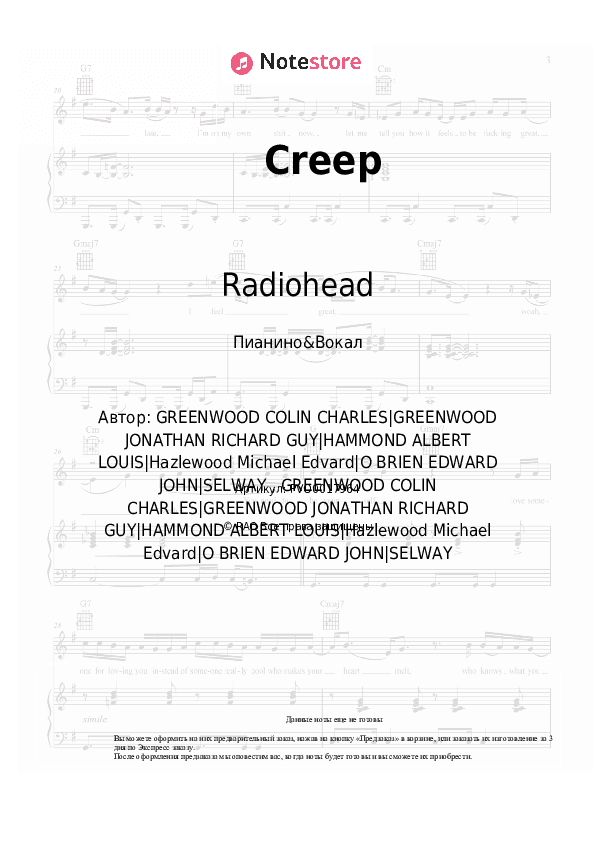 Ноты с вокалом Radiohead - Creep скачать - Пианино&Вокал