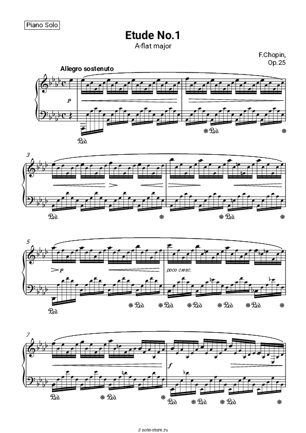 Ноты Фридерик Шопен - Étude Op. 25, No. 1 in A-flat major скачать - Пианино.Соло