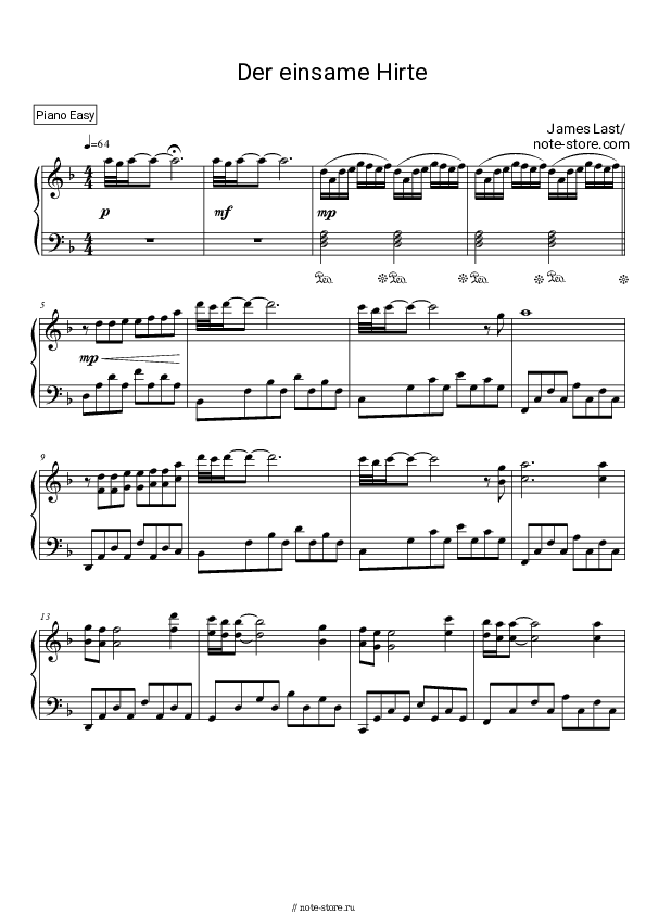 Лёгкие ноты James Last - Одинокий пастух скачать - Пианино.Easy