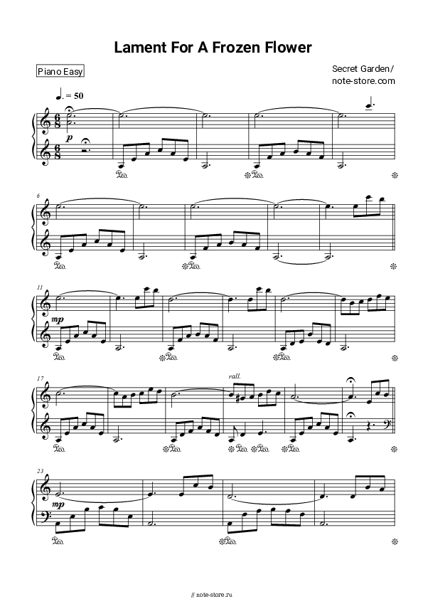 Лёгкие ноты Secret Garden - Lament For A Frozen Flower скачать - Пианино.Easy