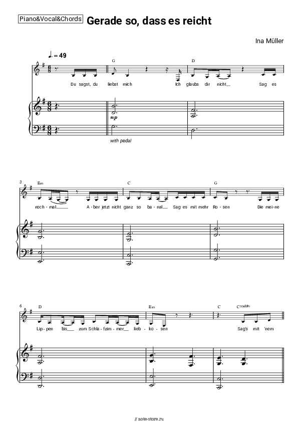 Ноты и аккорды Ina Müller - Gerade so, dass es reicht скачать - Пианино&Вокал&Аккорды