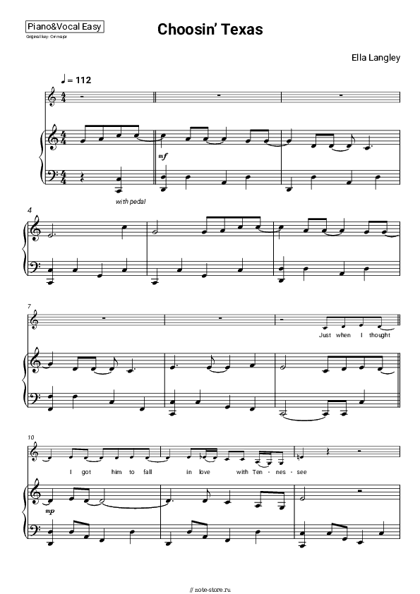 Лёгкие ноты Ella Langley - Choosin’ Texas скачать - Пианино&Вокал.Easy