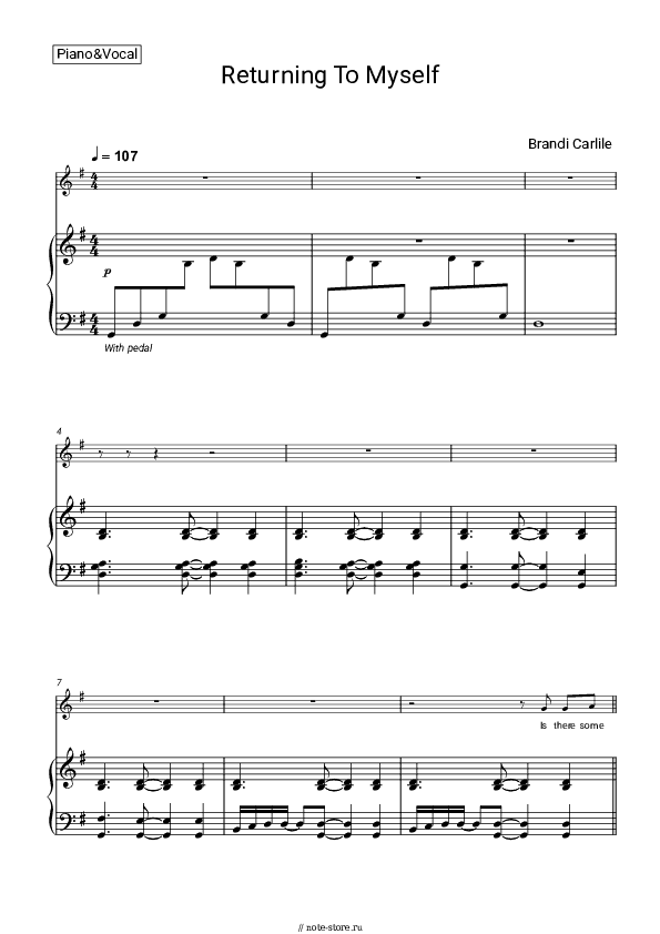Ноты с вокалом Brandi Carlile - Returning To Myself скачать - Пианино&Вокал
