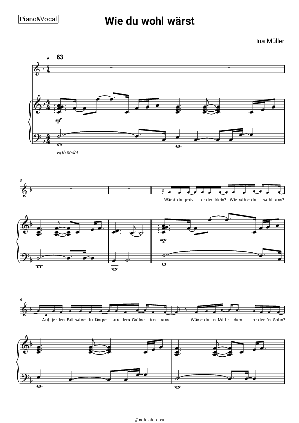 Ноты с вокалом Ina Müller - Wie du wohl wärst скачать - Пианино&Вокал