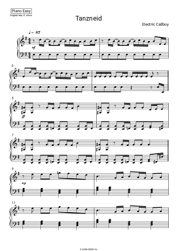 Лёгкие ноты Electric Callboy - TANZNEID скачать - Пианино.Easy