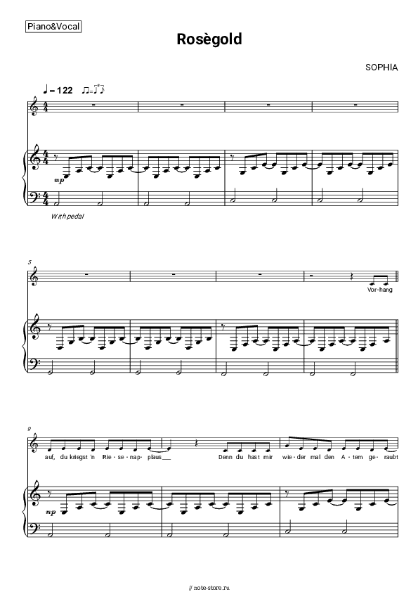 Ноты с вокалом SOPHIA - Roségold скачать - Пианино&Вокал