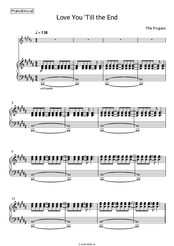 Ноты с вокалом The Pogues - Love You ’Till the End скачать - Пианино&Вокал