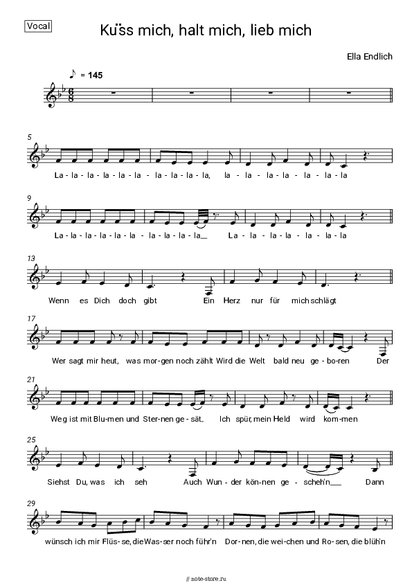 Ноты Ella Endlich - Kuss mich, halt mich, lieb mich скачать - Вокал