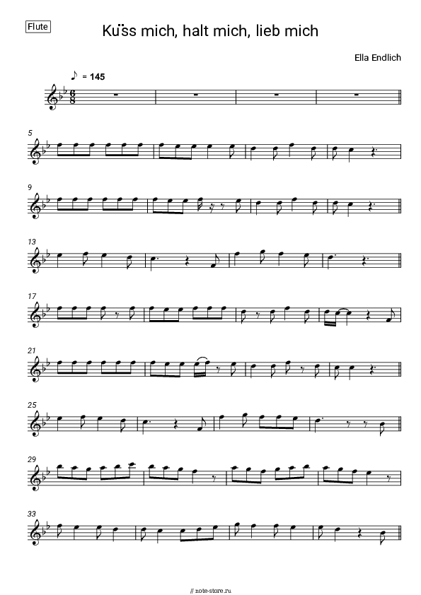 Ноты Ella Endlich - Kuss mich, halt mich, lieb mich скачать - Флейта