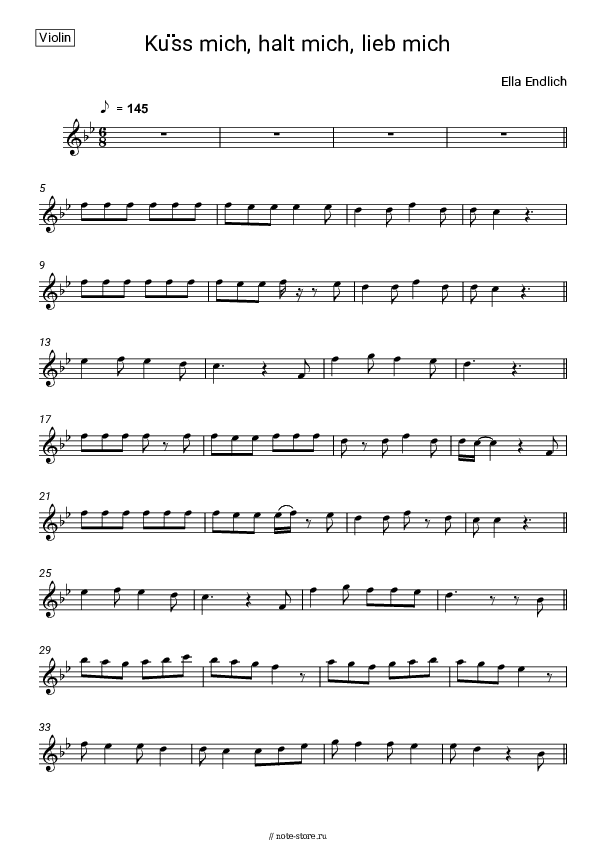 Ноты Ella Endlich - Kuss mich, halt mich, lieb mich скачать - Скрипка