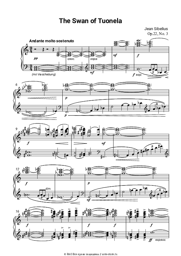 Ноты Ян Сибелиус - Туонельский лебедь op. 22, no. 3 скачать - Пианино.Соло