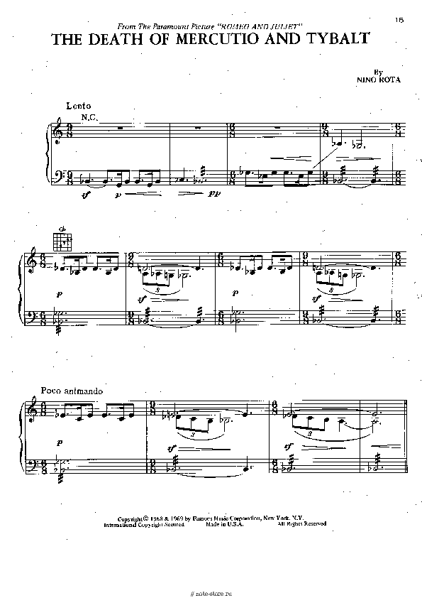 Ноты Nino Rota - The Death of Mercutio and Tybalt скачать - Пианино.Соло