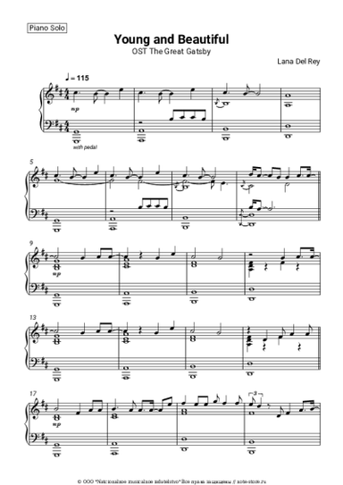 Ноты, аккорды Lana Del Rey - Young and Beautiful (OST The Great Gatsby)