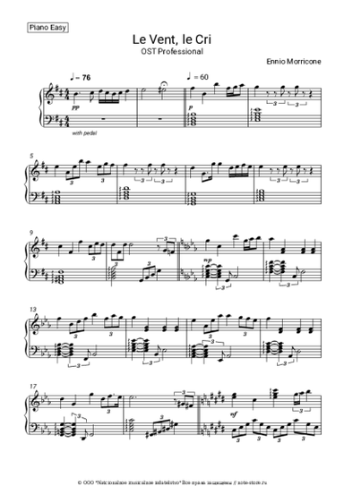 Ноты, аккорды Ennio Morricone - Le Vent, Le Cri (из к/ф 'Профессионал')