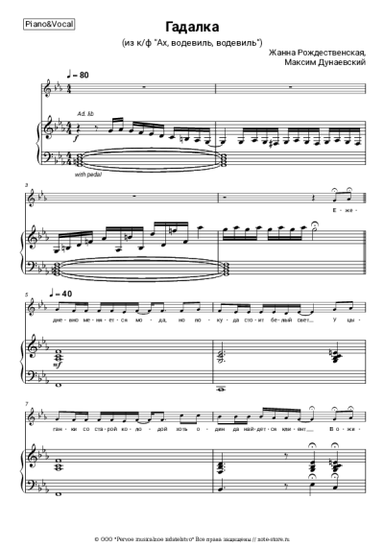 Ноты, аккорды Жанна Рождественская, Максим Дунаевский - Гадалка (из к/ф Ах, 'водевиль, водевиль')