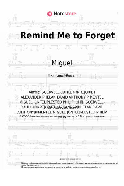 Ноты, аккорды Kygo, Miguel - Remind Me to Forget
