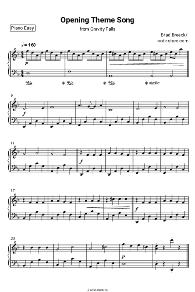 Ноты, аккорды Brad Breeck - Theme Song (Gravity Falls)