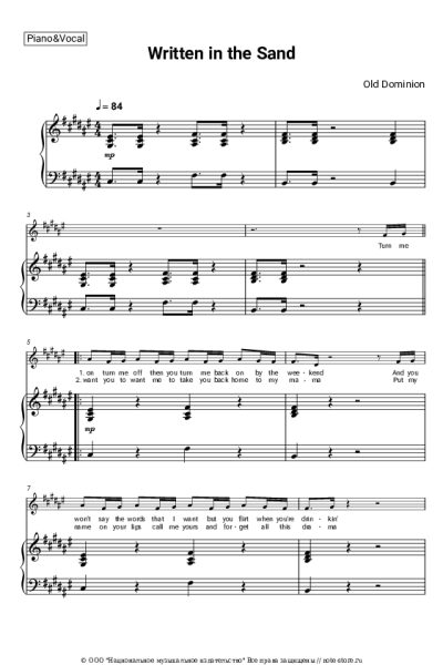 Ноты, аккорды Old Dominion - Written in the Sand