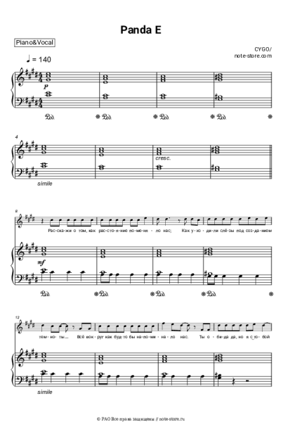 Ноты, аккорды CYGO - Panda E