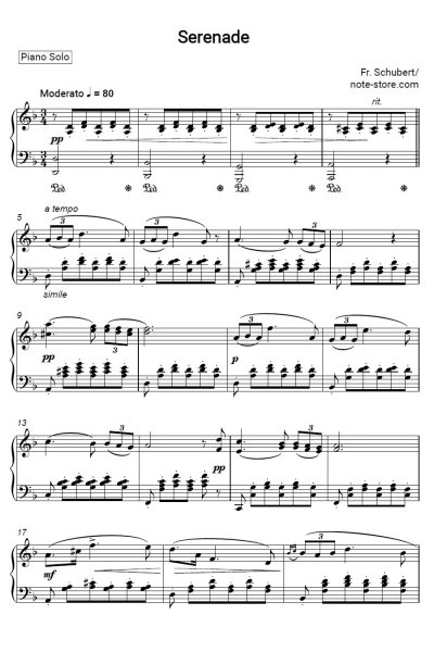 Ноты, аккорды Франц Шуберт - Серенада (Лебединая песня, D 957)
