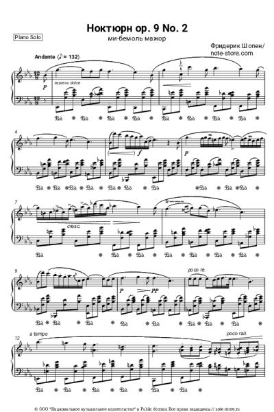 Ноты, аккорды Фридерик Шопен - Ноктюрн ор. 9 No. 2, ми-бемоль мажор