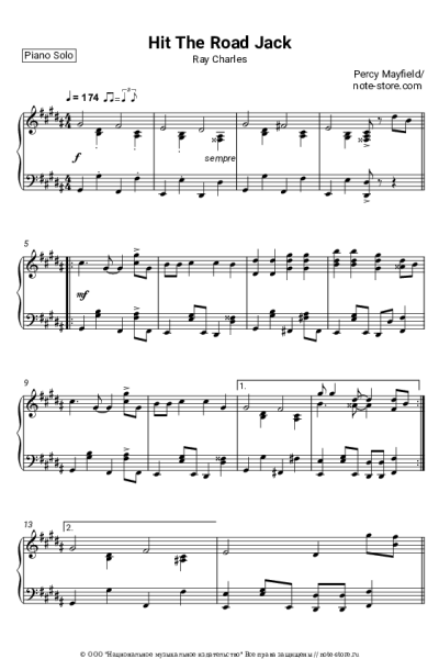 Ноты, аккорды Ray Charles - Hit The Road Jack