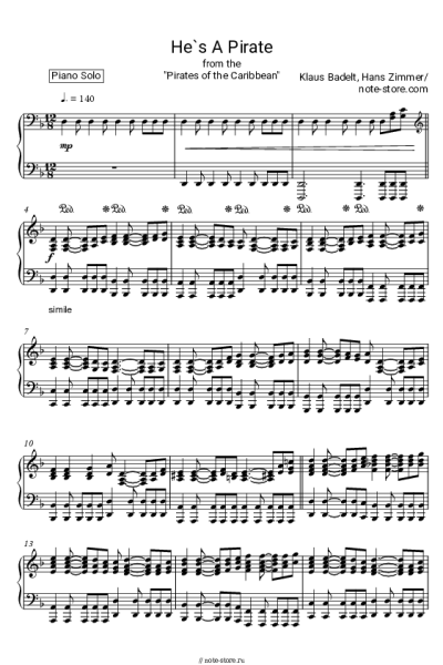 Ноты, аккорды Hans Zimmer - Пираты Карибского моря: He's A Pirate - Заглавная тема