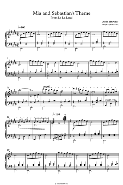 Ноты, аккорды Justin Hurwitz - Mia And Sebastian's Theme