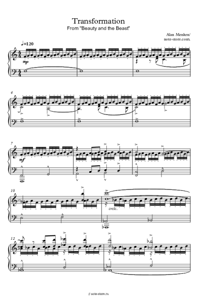 Ноты, аккорды Alan Menken - Transformations
