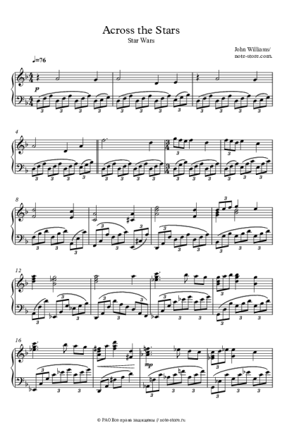 Ноты, аккорды John Williams - Across The Stars (Love Theme from Star Wars: Attack Of The Clones)