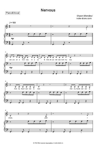 Ноты, аккорды Shawn Mendes - Nervous