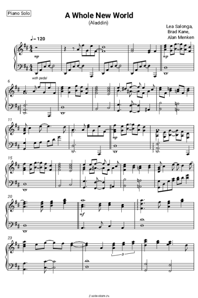 Ноты, аккорды Alan Menken, Lea Salonga, Brad Kane - A whole new world (Aladdin)