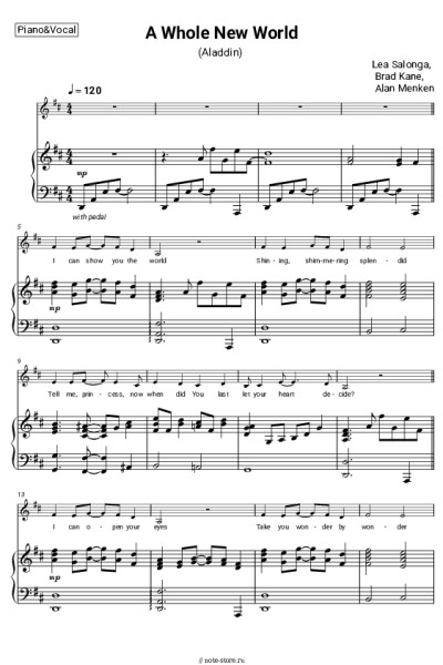 Ноты, аккорды Alan Menken, Lea Salonga, Brad Kane - A whole new world (Aladdin)