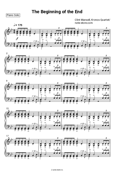 Ноты, аккорды Clint Mansell, Kronos Quartet - The Beginning of the End