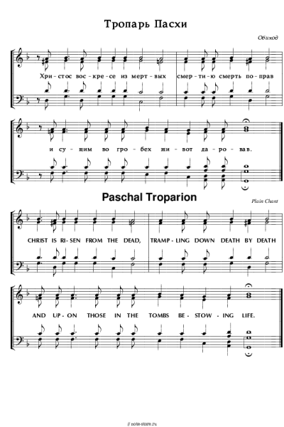 Ноты, аккорды Церковная музыка - Тропарь пасхи обиход 1 (англ_слав)