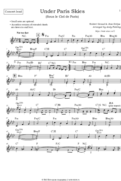 Ноты, аккорды Hubert Giraud - Под небом Парижа