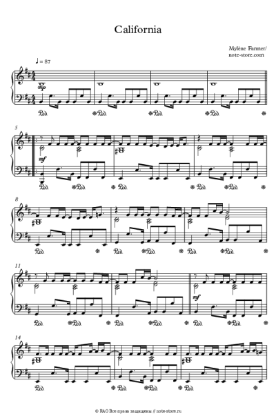 Ноты, аккорды Mylene Farmer - California