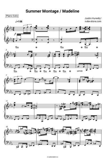 Ноты, аккорды Justin Hurwitz - Summer Montage / Madeline