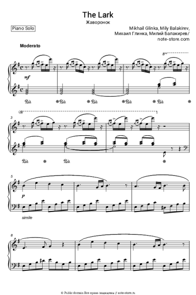 Ноты, аккорды Михаил Глинка, Милий Балакирев - Жаворонок